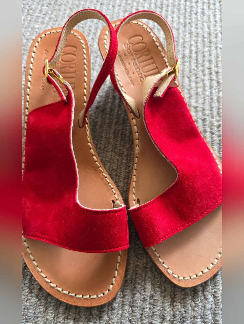 Corium Peppa Red Suede Slingback Sandals - Handmade, EU 38